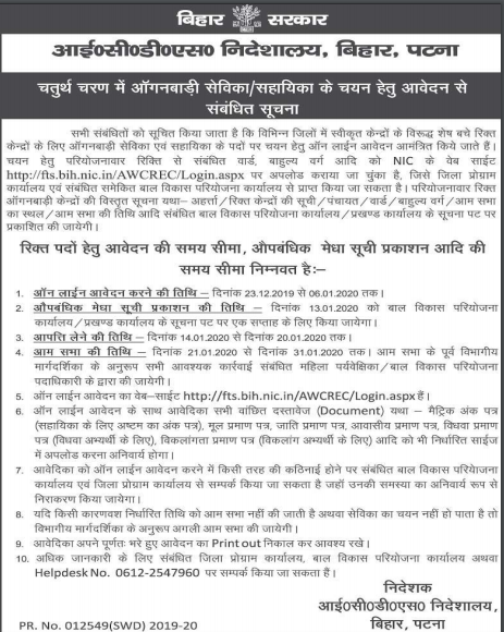 Bihar Anganwadi Recruitment 2021