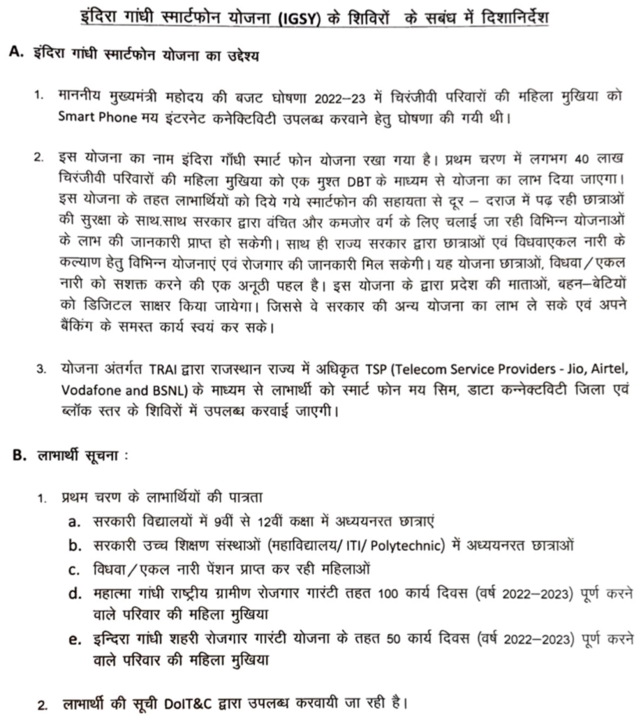 Rajasthan Free Mobile Yojana List 2023